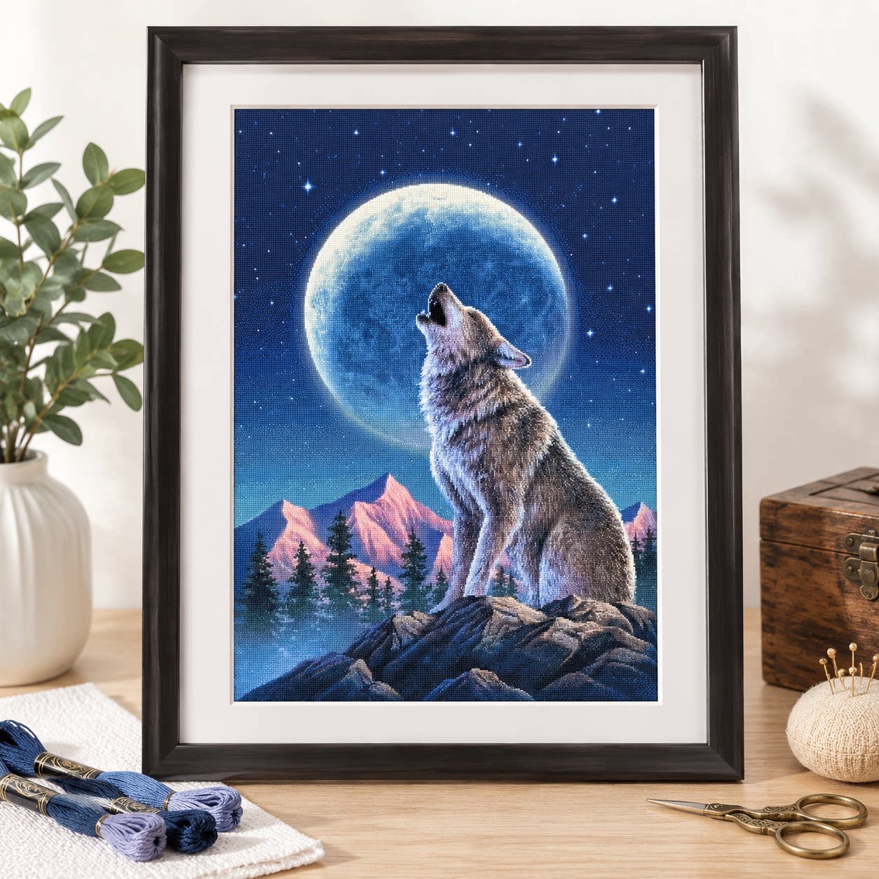 [ZZ9252-Lone Wolf Under the Mo – обзор и цена Cross Stitch Stamped Kits Beginners