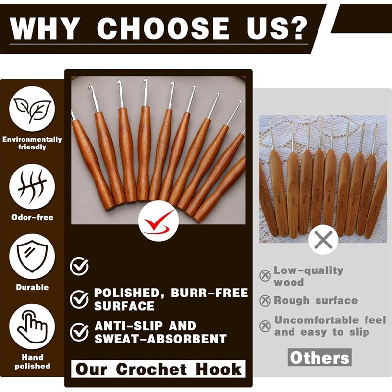 AS94-5, набор из 5 крючков для – обзор и цена Wooden Crochet Hooks Ergonomic Handle